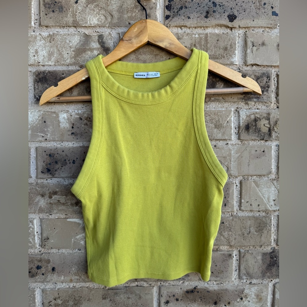 Bershka Lime Green Muscle Ribbed Tee Size M